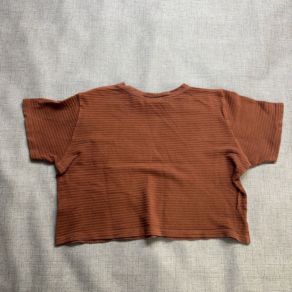 Big Bud Press Cotton Shirt Women's XS Brown Waffle 100% Cotton Oversize Crop - Picture 8 of 9